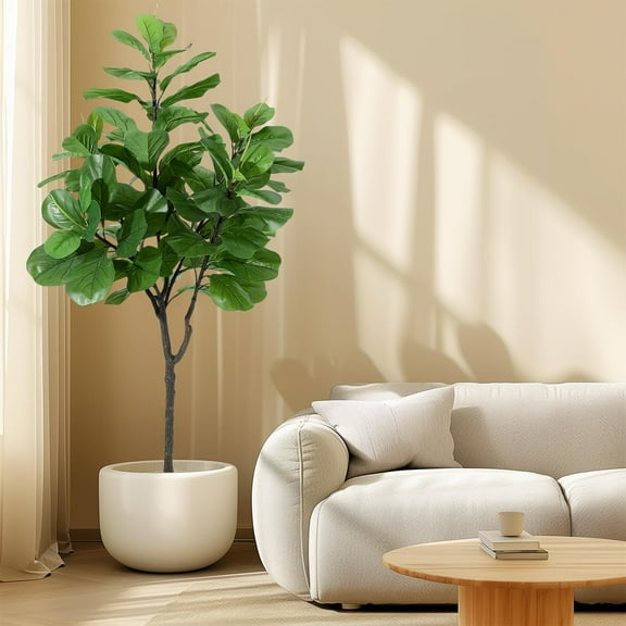 Artificial Fiddle Leaf Fig Tree,6ft Potted Ficus Lyrata Faux Plant with Dried Moss,Modern Artificial Tree with 86 Fiddle Leaves for Indoor House Home Office Housewarming Porch