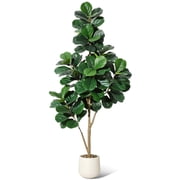 Artificial Fiddle Leaf Fig Tree 6ft   Realistic Faux Ficus Lyrata Floor Plant with White Planter, Indoor Fake Tree for Home Office Living Room Decor