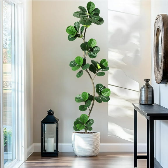 Artificial Fiddle Leaf Fig Tree, 7FT Fake Plant with Black Planter, Large Floor Plants for Home or Office Decor, Artificial Plants Indoor