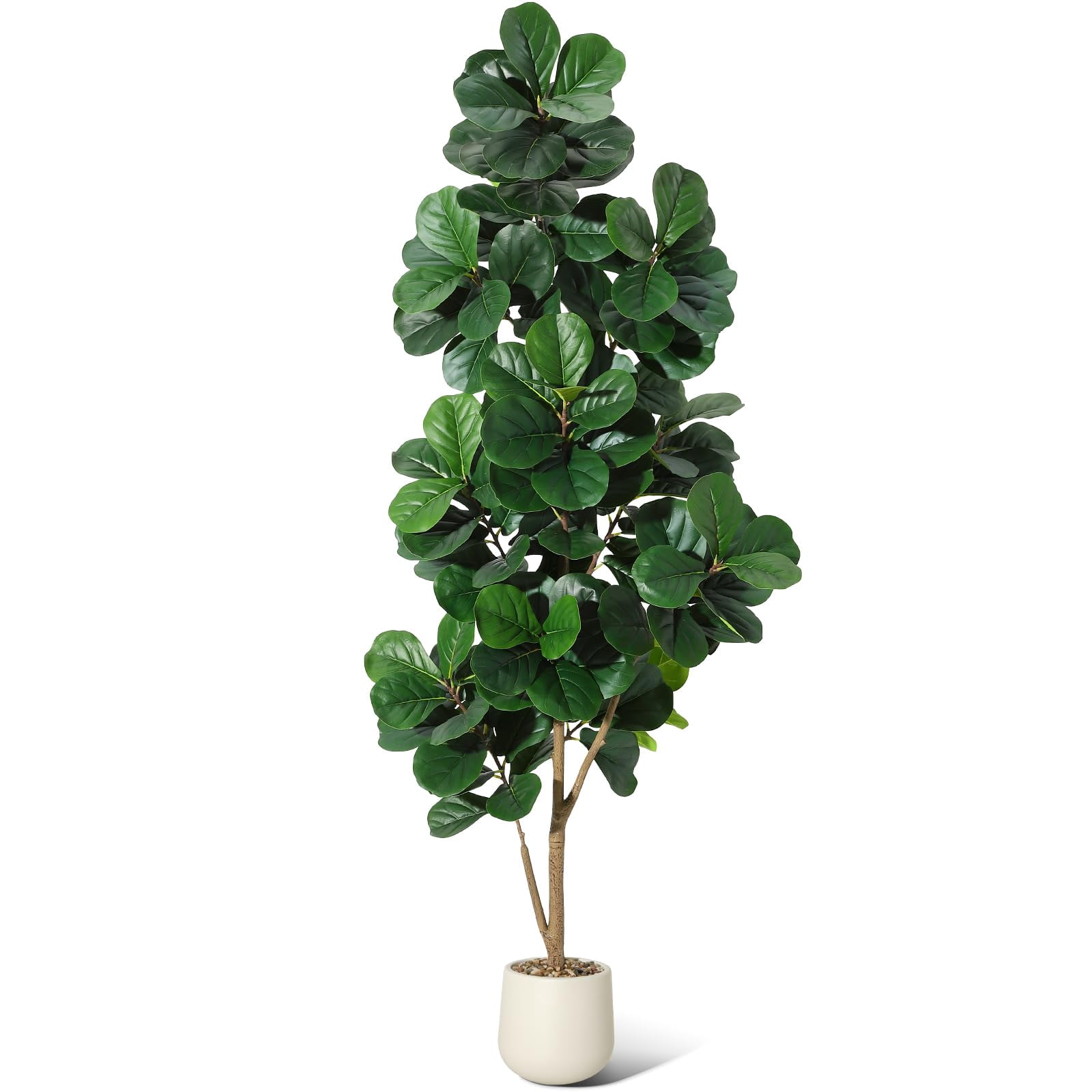 Artificial Fiddle Leaf Fig Tree 7ft – Realistic Faux Ficus Lyrata Floor Plant with White Planter, Indoor Fake Tree for Home Office Living Room Decor