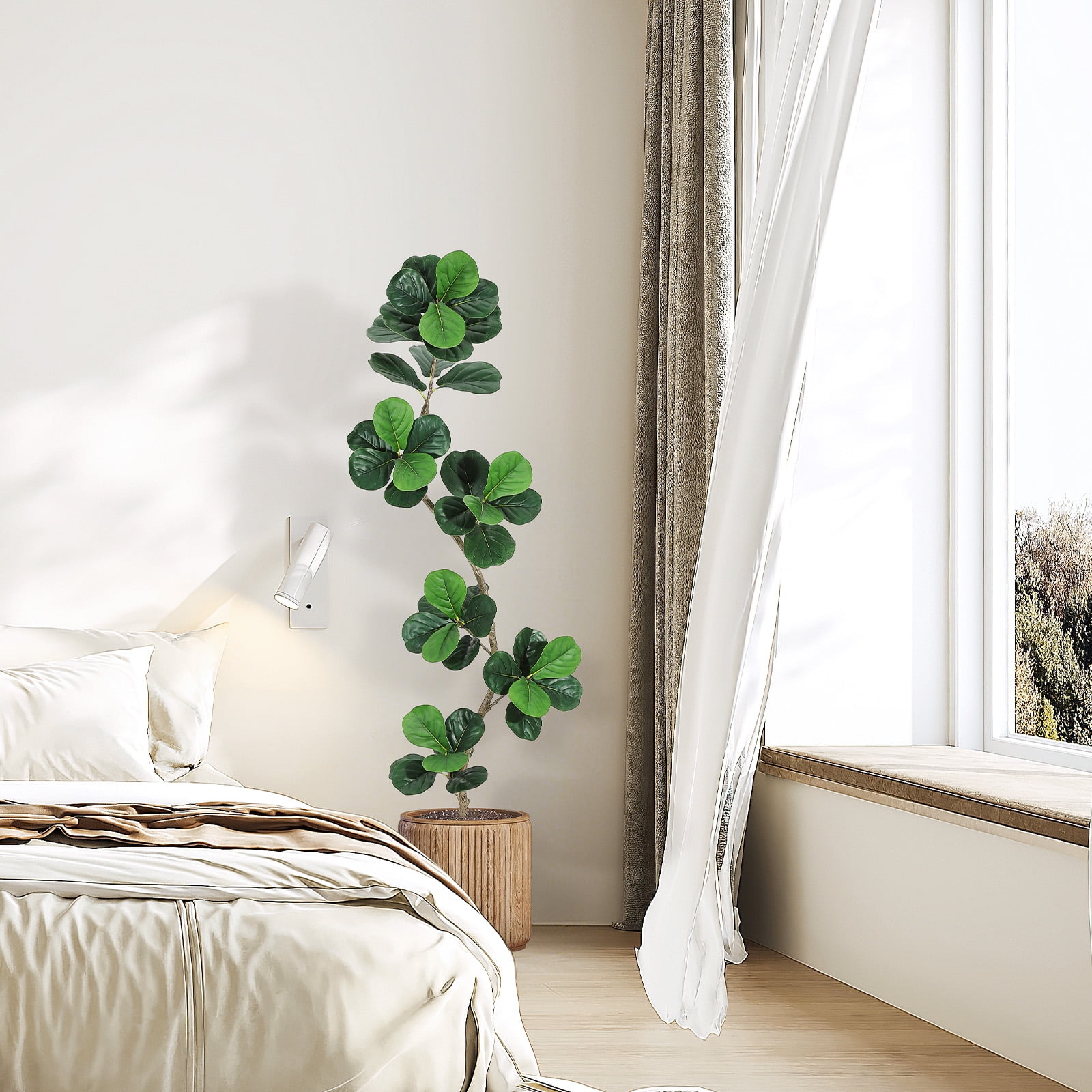 Artificial Fiddle Leaf Fig Tree, Fake Plants with White Planters, Artificial Plants Indoor with Realistic Moss for Home Decor Office Living Room
