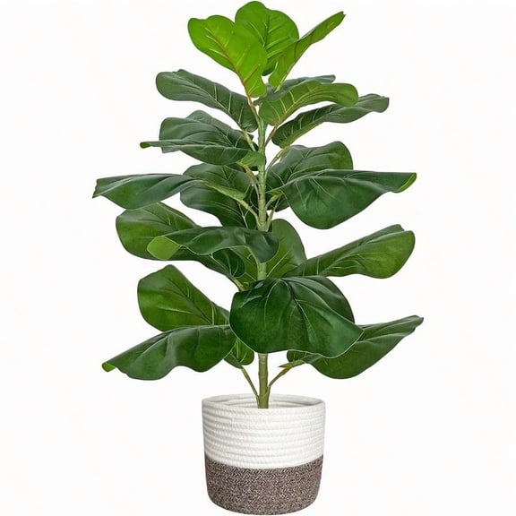 Artificial Fiddle Leaf Fig Tree Faux Ficus Lyrata For Home Office Decoration 30.5 Tall With Cotton Rope Basket