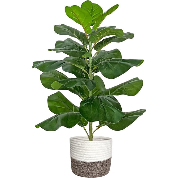 Artificial Fiddle Leaf Fig Tree/Faux Ficus Lyrata for Home Office Decoration, 30.5" Tall, with Cotton Rope Basket