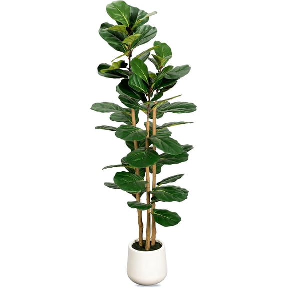 Artificial Fiddle Leaf Fig Tree in Modern White Planter, 5ft Large Fake Tree with 3 Sturdy Trunks, Fake Plants Faux Fig Tree with Moss, Lifelike Tall Artificial Plants Indoor for Office Home Decor
