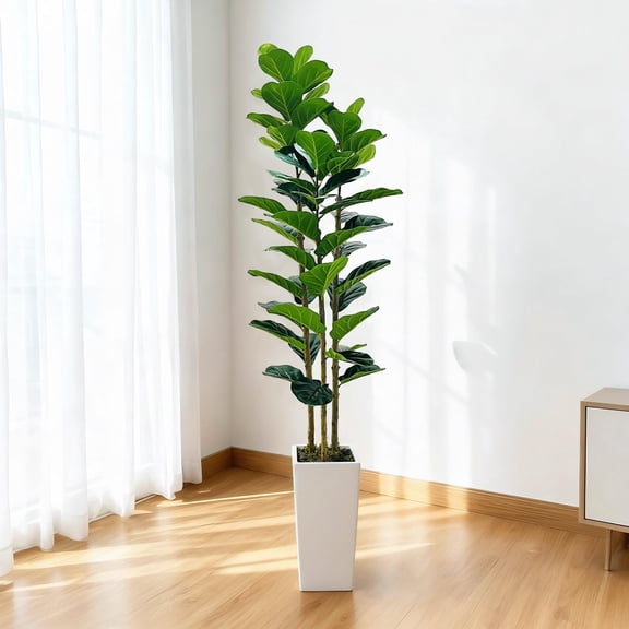 Artificial Fiddle Leaf Fig Tree with Planter, 5/6Ft Tall Fake Tree with Natural Wood Trunk for Home Decor, Faux Ficus Tree Fake Moss for Home Office Wedding Party Gifts Indoor Outdoor Decor