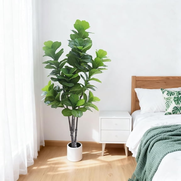 Artificial Fiddle Leaf Fig Tree Potted- 7Ft Faux Ficus Lyrata Trees Fake Fig Silk Tree in Pot, Indoor Outdoor Tall Artificial Plants Potted for Office Restaurant Home Decor, Housewarming Gift Idea