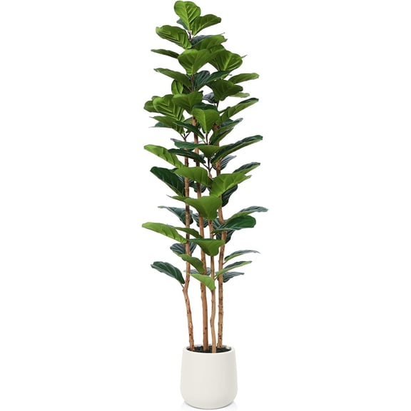 Artificial Fiddle Leaf Fig Tree with White Planter,5ft Tall Fake Tree with Natural Wood Trunk for Home Decor, Faux Ficus Tree Fake Moss for Indoor Office Living Room