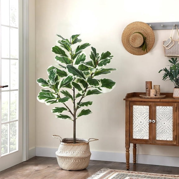 Artificial Fiddle Leaf Tree, 4.3ft Faux Plant Fake Ficus Lyrata Silk Trees, Artificial Fig Trees Floor Plants for House Office Living Room Indoor Home Decor, Housewarming Gift