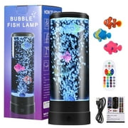 Artificial Fish Aquarium Lamp Lava Night Light, LED Bubble Fish Lava Lamp for Home Office Decor, Battery and USB Powered Mini Bubble Lamp with Remote Control