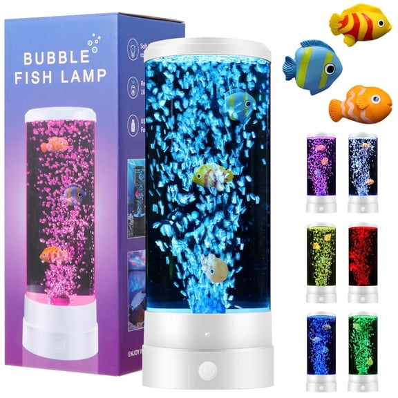 Artificial Fish Aquarium Lamp Night Light, LED Bubble Fish Aquarium Lamp for Home Office Decor,  USB Powered Mini Bubble Lamp with Remote Control