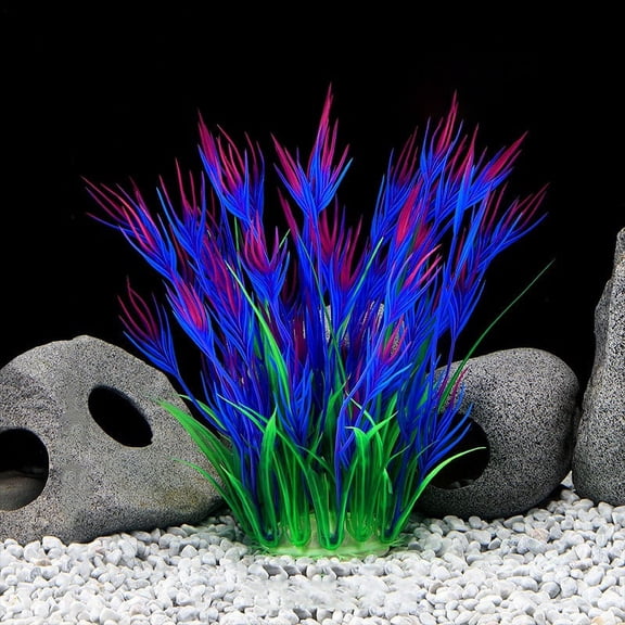 Artificial Fish Tank Plants, Aquarium Decorations, Purple Plastic Accessories（Purple,1pc)