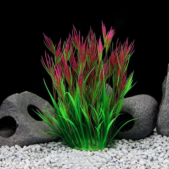 Artificial Fish Tank Plants, Aquarium Decorations, Purple Plastic Accessories(Watermelon Red,1pc)