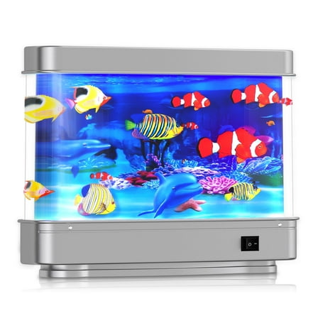 Artificial Fish Tank Virtual Ocean Toy - Mini Office Desk Aquarium, Colorful Aquarium, Motion Lamp Night Light with Moving Fish, Fun Gift for Kids and Adults