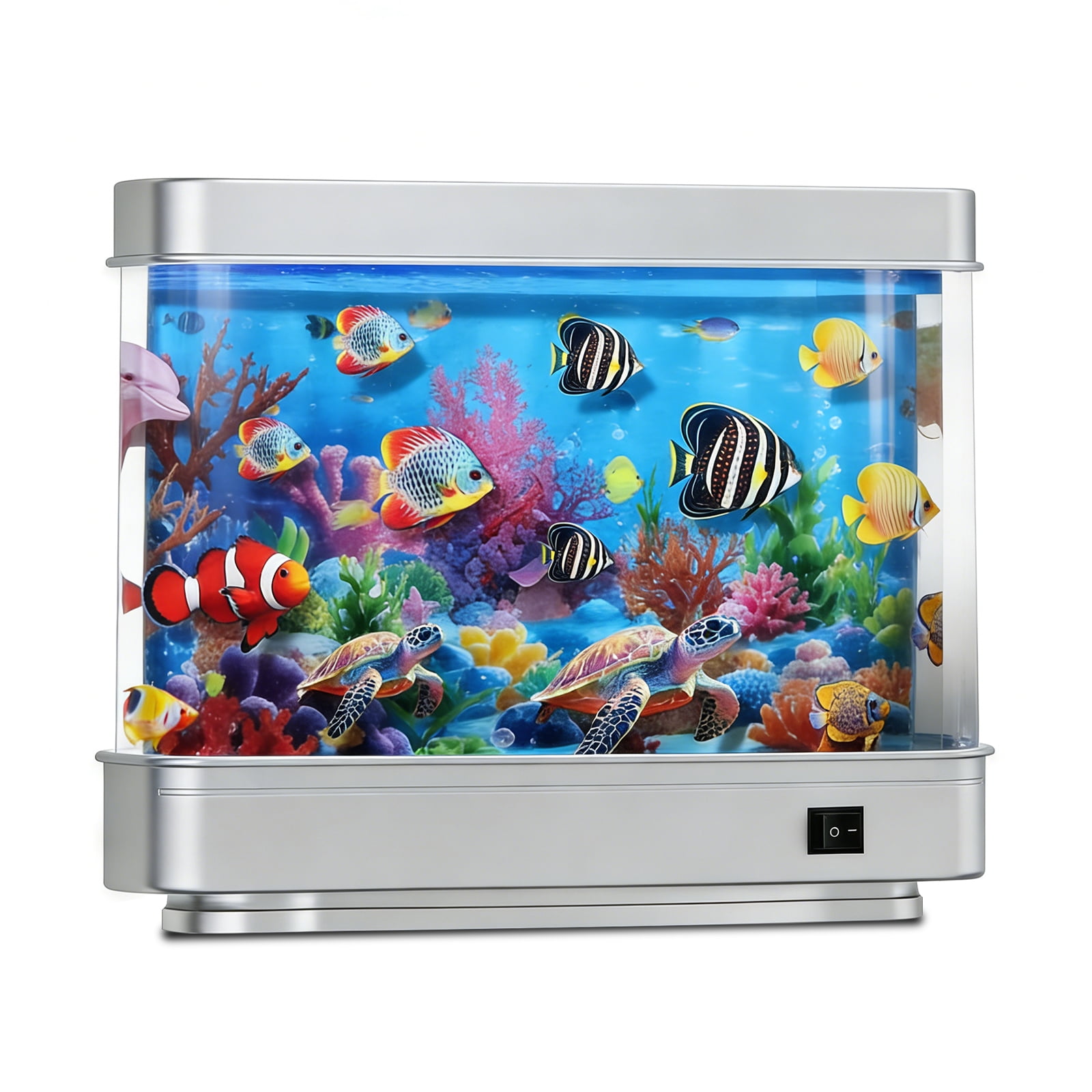 Artificial Fish Tank Virtual Ocean Toy - Mini Office Desk Aquarium, Colorful Aquarium, Motion Lamp Night Light with Pink dolphin, Fun Gift for Kids and Adults