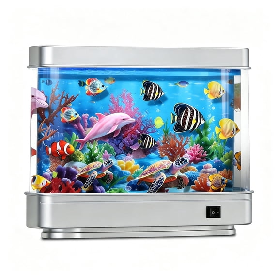 2BK Pink Dolphin Artificial Fish Tank Virtual Ocean Toy - Mini Office Desk Aquarium, Colorful Aquarium, Motion Lamp Night Light with Pink dolphin, Fun Gift for Kids and Adults