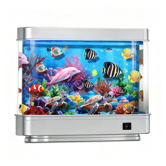 2BK Pinkolphin Artificial Fish Tank Virtual Ocean Toy - Mini Office Desk Aquarium, Colorful Aquarium, Motion Lamp Night Light with Pink dolphin, Fun Gift for Kids and Adults