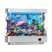 2BK Pinkolphin Artificial Fish Tank Virtual Ocean Toy - Mini Office Desk Aquarium, Colorful Aquarium, Motion Lamp Night Light with Pink dolphin, Fun Gift for Kids and Adults