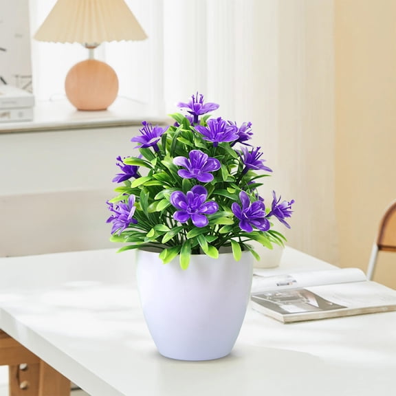 Artificial Five-Leaf Plum Plant | Lifelike Potted Bonsai | Indoor Outdoor Decor | Durable Plastic | No Maintenance | Assorted Colors | 15×10cm Size | Office Desk Home Garden Accent