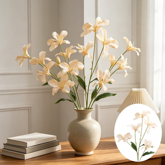 Artificial Flame Orchid Stems, 29-Inch Silk Oil Painting Style Floral Bouquet for Wedding Arch and Vase Decor