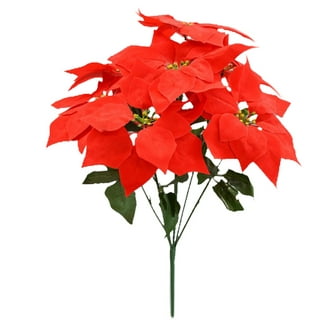 15 Pieces Poinsettia Artificial Christmas Flowers Decorations Xmas Tree  Ornaments Red