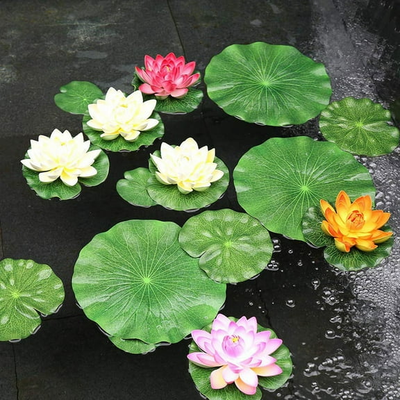 Artificial Floating Foam Lotus Leaves Decor for Pond Aquarium and Stage Realistic Lotus Foliage Green Plant for Fish Pool Decoration Pack of 8, 4 Sizes (10, 15, 20, 28cm)