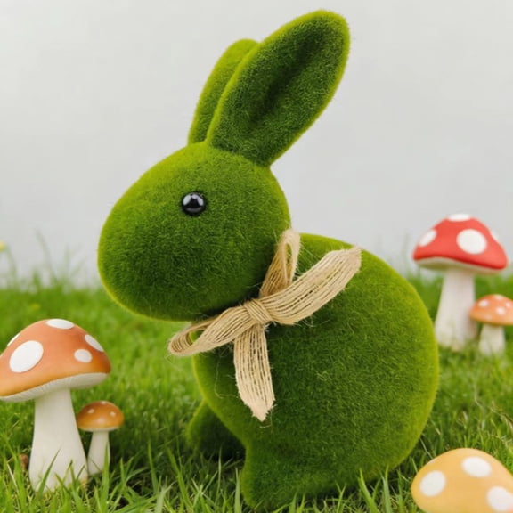 Artificial Flocked Bunnies Easter Table Decorations Rabbit Figure Spring Tables Decoration Centerpieces Indoor Easter Decorating Bunnies for Home Party Supplies