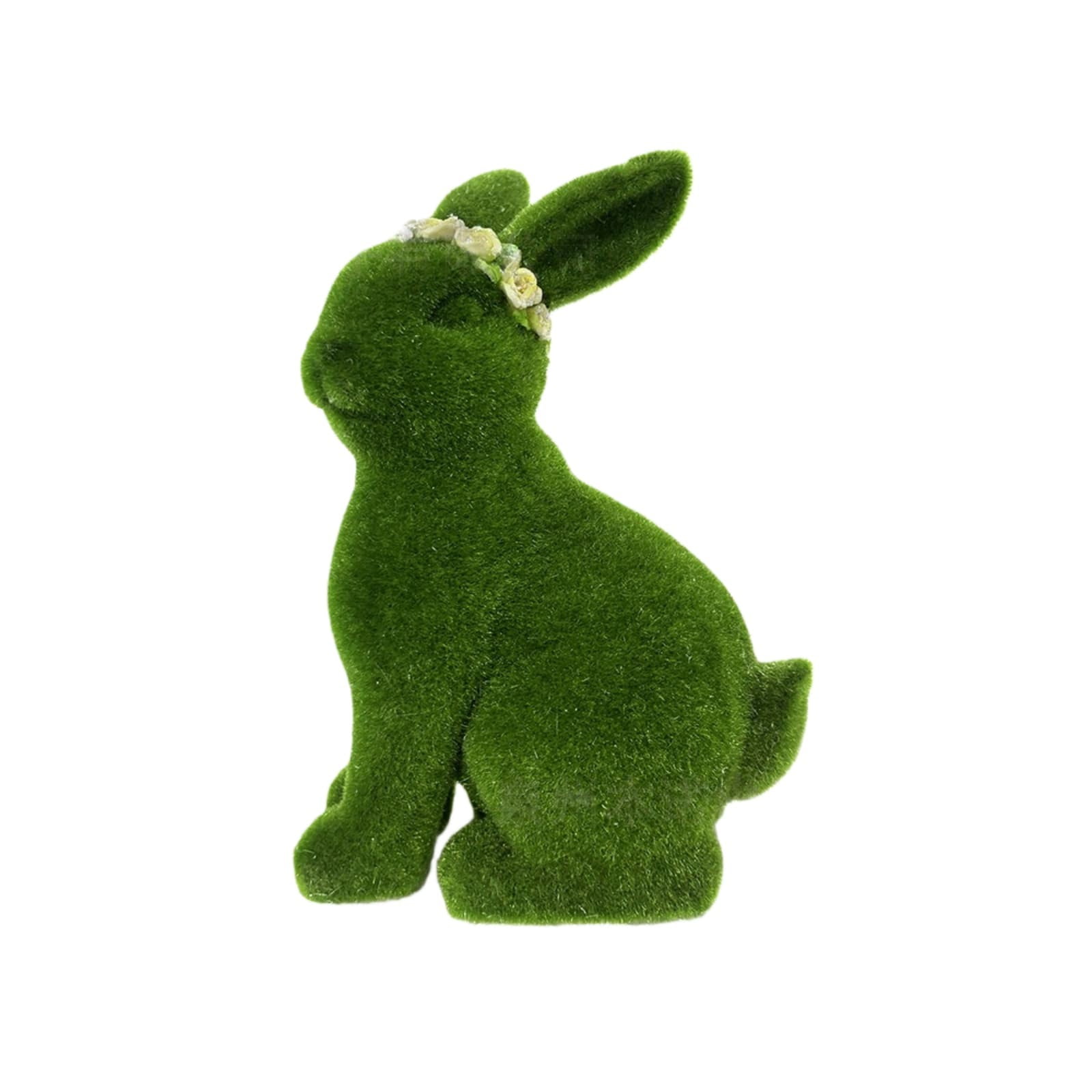 Artificial Flocked Bunny Figurines Moss Easter Bunny Ornaments, Green Moss Bunnies Statue for Easter Spring Decor, Outdoor Resin Flocked Rabbit Statue for Garden Decorations Office Party