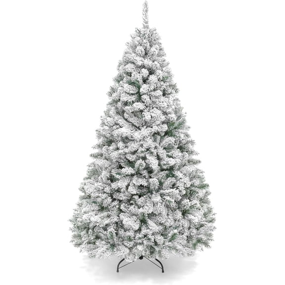 Artificial Flocked Christmas Tree, 7ft Unlit with Full Branches, Metal Stand, and 1000 PVC Branch Tips, Easy Assembly