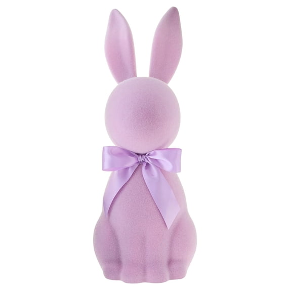 Artificial Flocked Easter Bunny Figurine - Easter Rabbit Statue with Satin Bow | Decorative Tabletop Accents for Spring & Holiday Celebrations