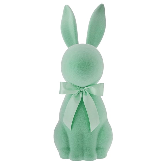 Artificial Flocked Easter Bunny Figurine - Easter Rabbit Statue with Satin Bow | Decorative Tabletop Accents for Spring & Holiday Celebrations