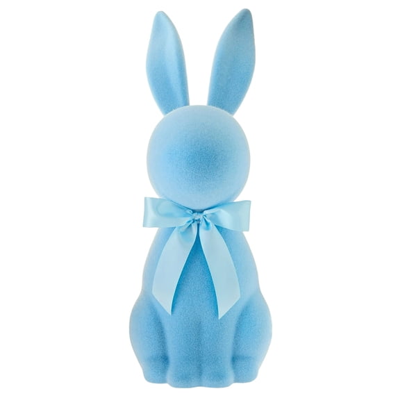 Artificial Flocked Easter Bunny Figurine - Easter Rabbit Statue with Satin Bow | Decorative Tabletop Accents for Spring & Holiday Celebrations