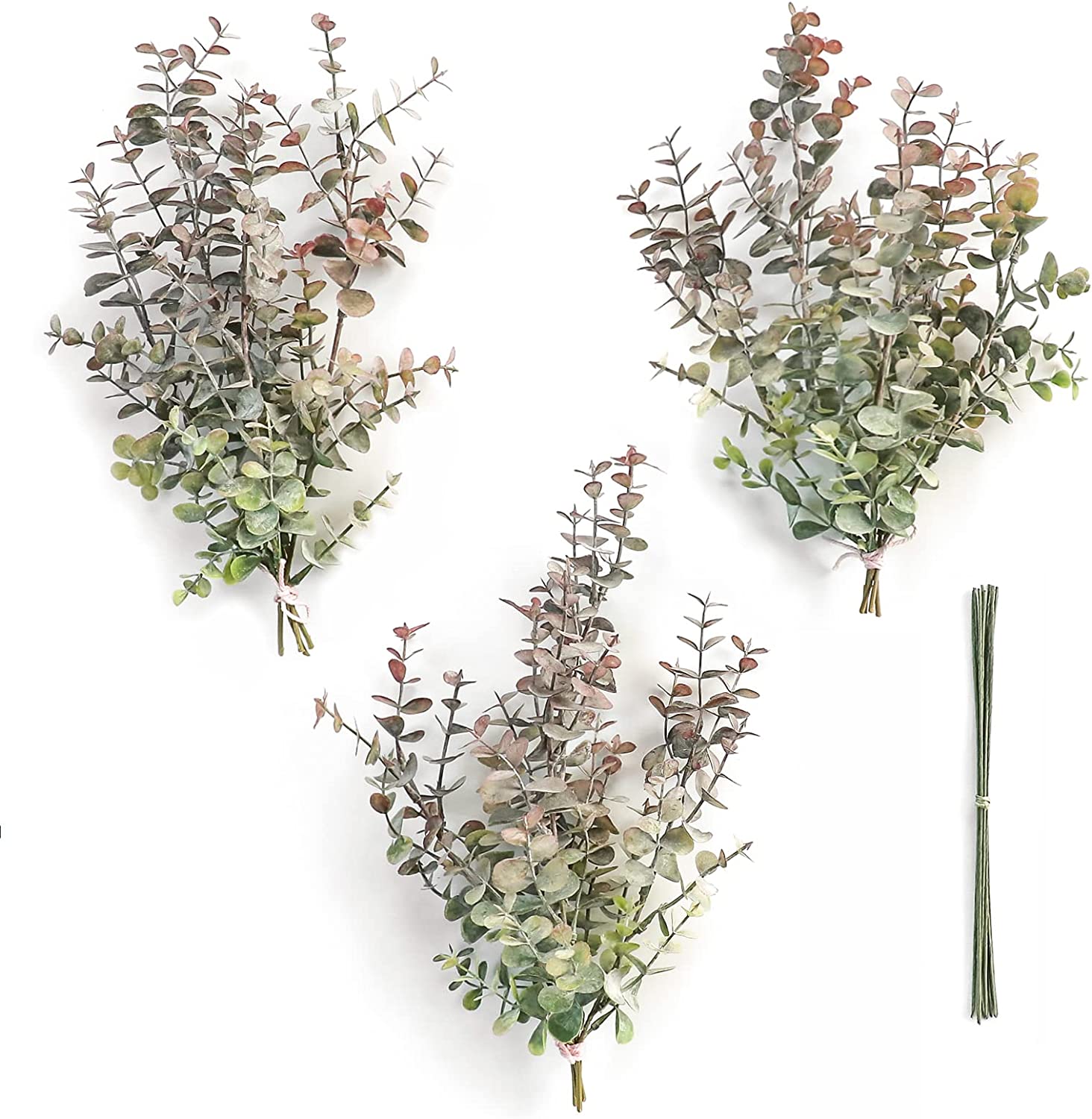 Artificial Flocked Eucalyptus Stems Faux Greenery Spray, 18pcs Best Filler Fake Plants for DIY Wedding Bouquet Centerpieces Arrangement