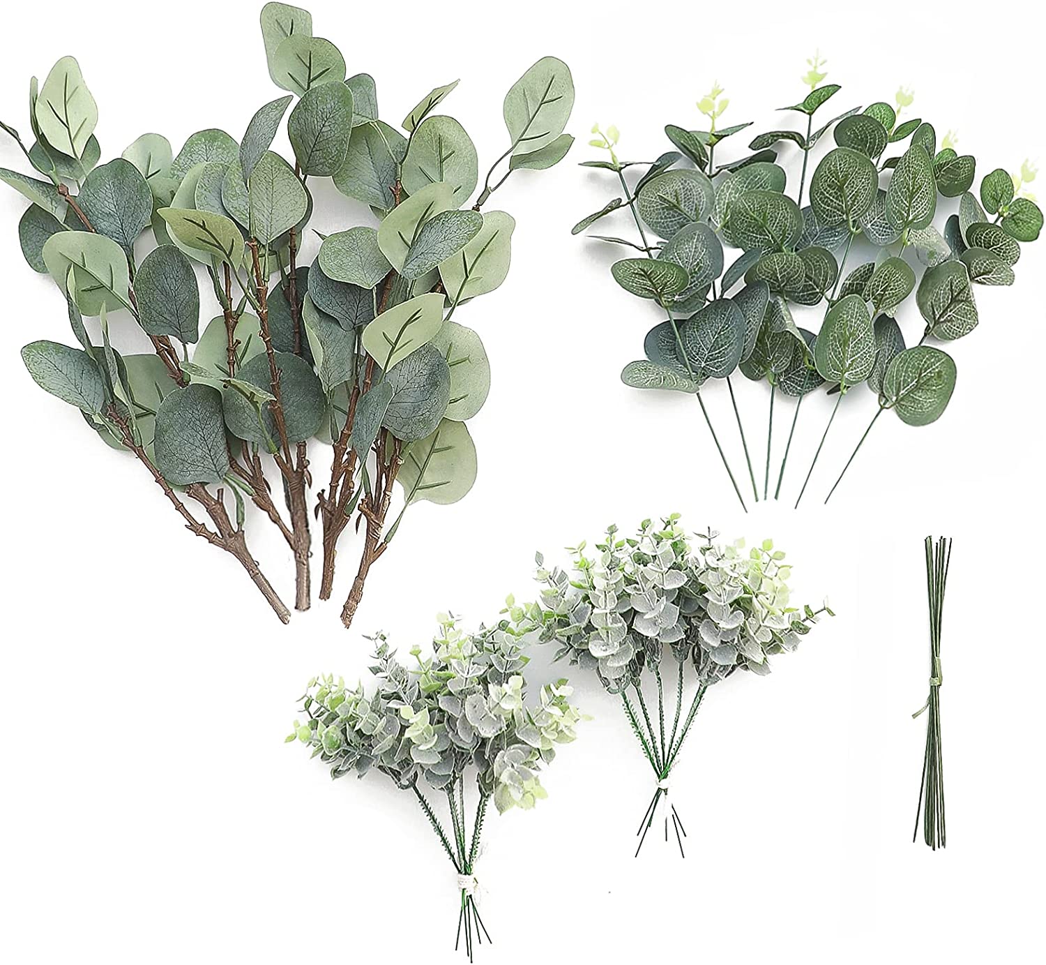 Artificial Flocked Eucalyptus Stems Faux Greenery Spray, 18pcs Best Filler Fake Plants for DIY Wedding Bouquet Centerpieces Arrangement