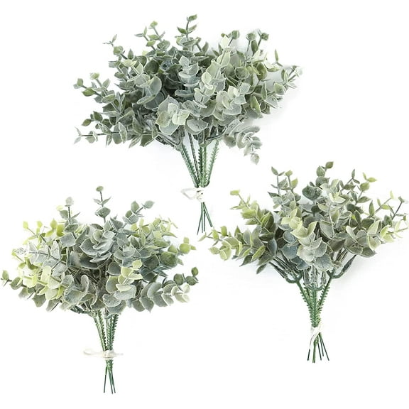 Artificial Flocked Eucalyptus Stems Faux Greenery Spray, 18pcs Best Filler Fake Plants for DIY Wedding Bouquet Centerpieces Arrangement