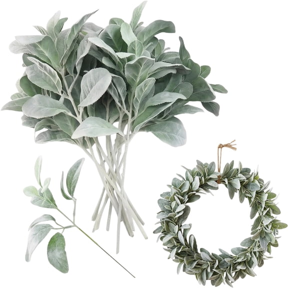 Artificial Flocked Lambs Ear Stem,Bexikou 30 Pieces Fake Flocked Lambs Ear Leaves, Small Faux Greenery Stems for Home Decor Wedding Arrangement