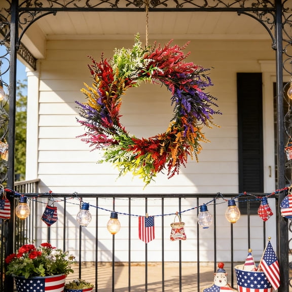 Artificial Flora Wreath 13.7 Inch Bright Golden Spring Decoration Front Door Wall Hanging Ornament