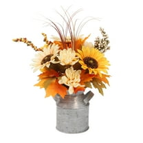 Flowers for Decoration Autumn-colored Iron Bucket Simulated Sunflower Garland for Thanksgiving, Pot Plant, Iron Art Flower Bouquet, Harvest Festival Decorations