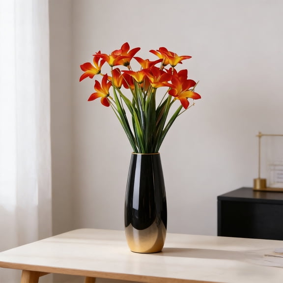 Artificial Floral Bouquet Daffodil Lily Arrangement Decor, Realistic Mixed Bloom Stem Design, Soft Plastic Flower Display Piece, Wedding Table Vase Centerpiece Home Decorative Accent