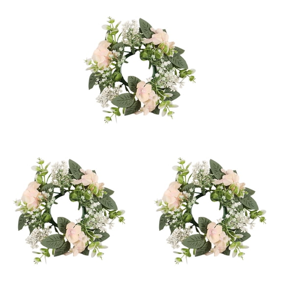 Artificial Floral Candle Rings Wreaths for Pillar Candles,Elegant Hydrangea Eucalyptus Leaves Small Wreath Candle Holder,Wedding Home Party Tabletop Decoration Centerpiece for Christmas Holiday Decor