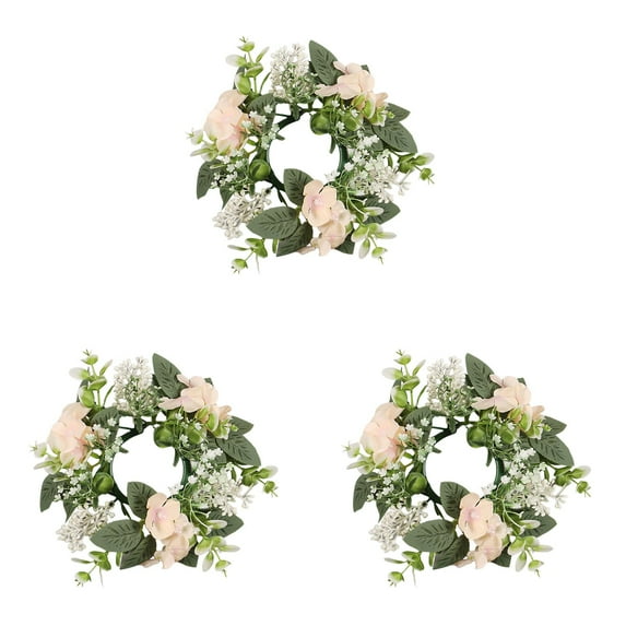 Artificial Floral Candle Rings Wreaths for Pillar Candles,Elegant Hydrangea Eucalyptus Leaves Small Wreath Candle Holder,Wedding Home Party Tabletop Decoration Centerpiece for Christmas Holiday Decor