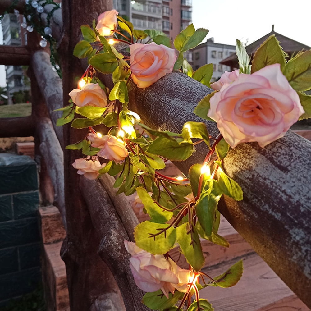 Artificial Floral Garland,Artificial Rose Flower Vine String Lights,20 ...