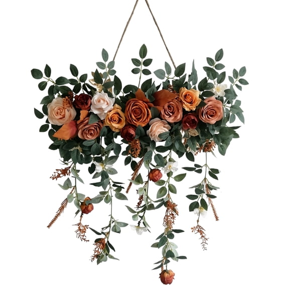 Artificial Floral Swag Door Hanging Wreath with Blue Rose & Greenery, Faux Flower Welcome Door Garland Wall Decor for Front Door Wedding Party Farmhouse Porch Indoor Outdoor Decorations