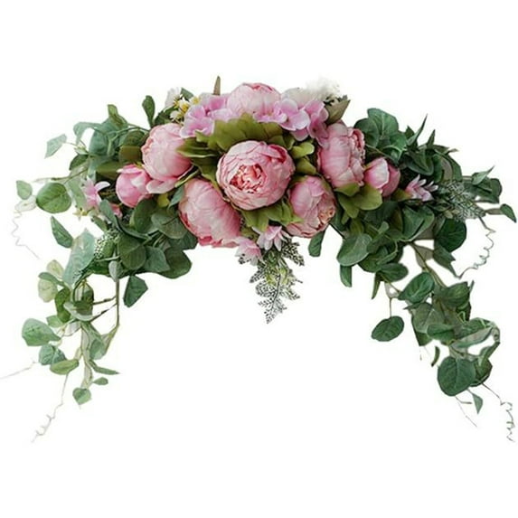 Artificial Floral Swag For Indoor And Outdoor Decoration, Exquisite Craftsmanship Handmade High-Grade Silk Cloth With Realistic Peonies Daisy Hydrangea Green Leaves, 30 Inch