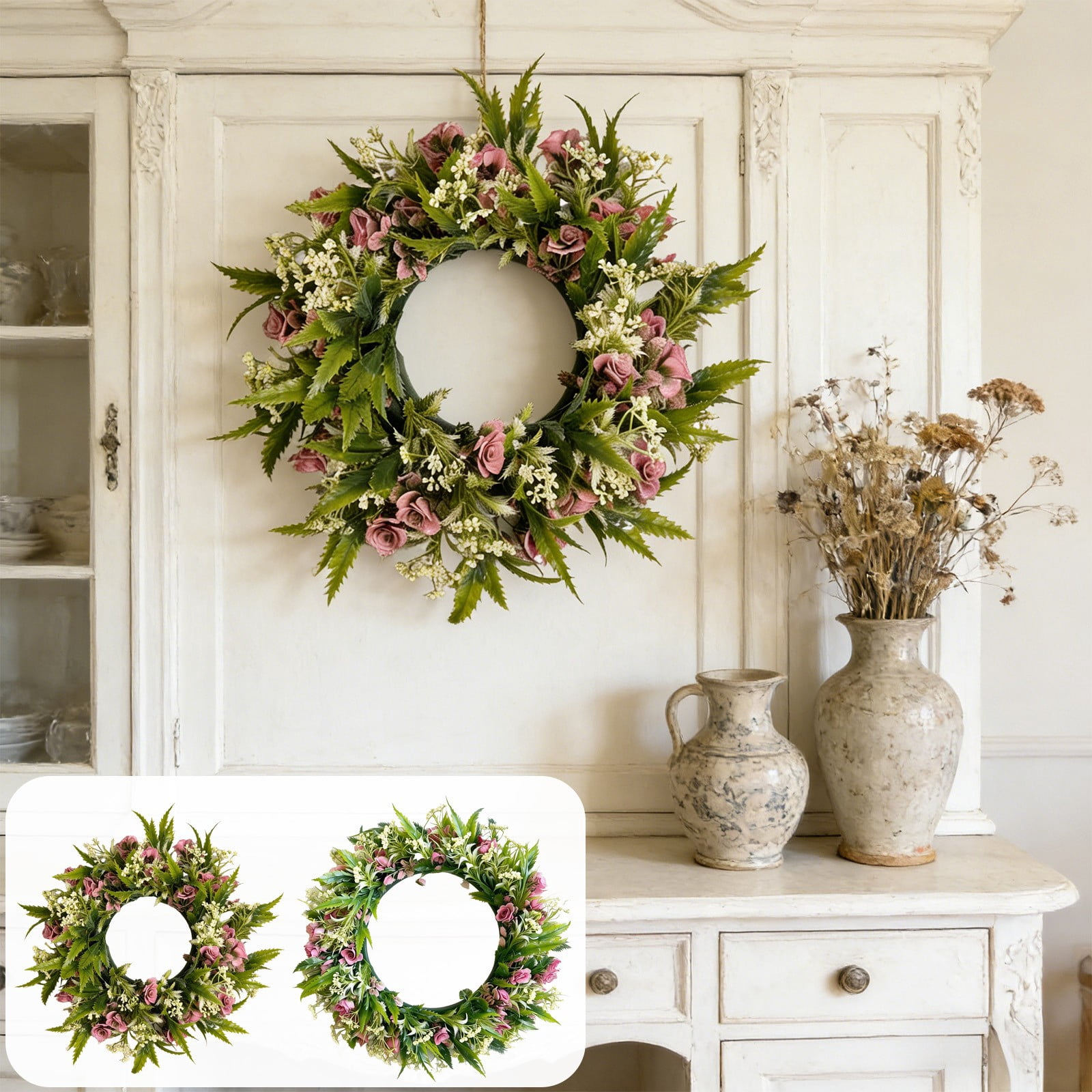 Artificial Floral Wreath, Spring Summer Seasonal Decor Faux Flower ...