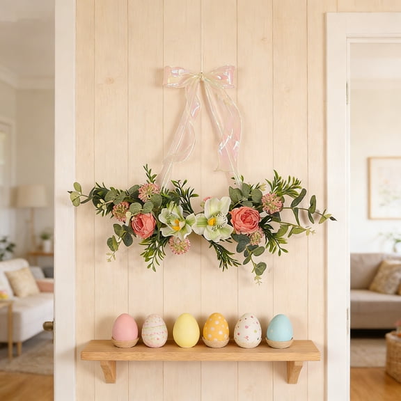 Artificial Floral Wreaths for Easter Spring Decorations,Durable Plastic Door Window Decor,Waterproof UV Resistant for Stairs Mantel Dining Table,Maintenance Free Seasonal Accent Multicolor