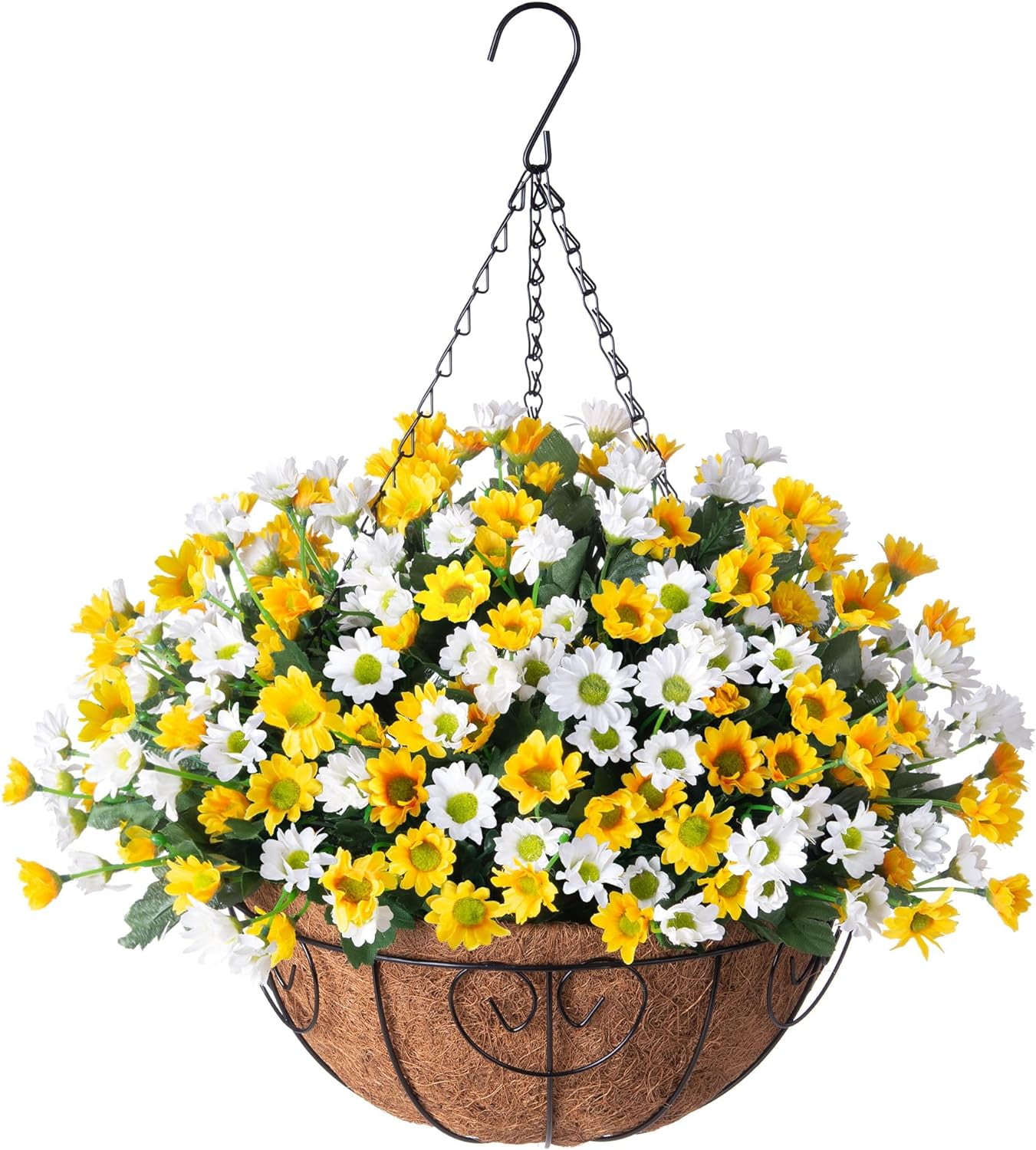 Artificial Flower with 12" Hanging Basket for Outdoor Decor Fake Silk ...