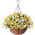 thumbnail image 1 of Artificial Flower with 12" Hanging Basket for Outdoor Decor Fake Silk Dasiy UV Resistant Arrangements in Pot Planter Spring Summer Decor for Indoor Porch Garden Yard(Yellow White), 1 of 6
