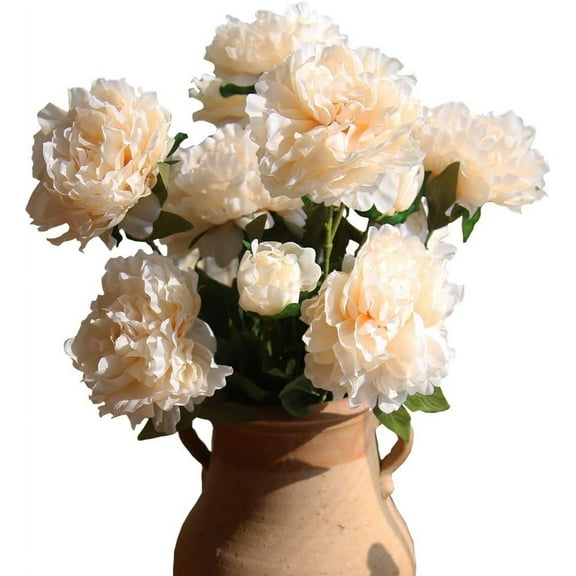 Artificial Flower 4pcs 35'' Long Stem Silk Peony with 2 Blossoms and 1 Bud Faux Flower for Home Décor Tall Vase Wedding Bridal Bouquet Bridesmaid Office Baby Shower Centerpiece(Champagne)