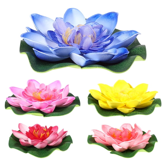 UEETEK 5Pcs Artificial Water Lilies Floating Pond Ornaments Eva Material for Garden and Patio Decor