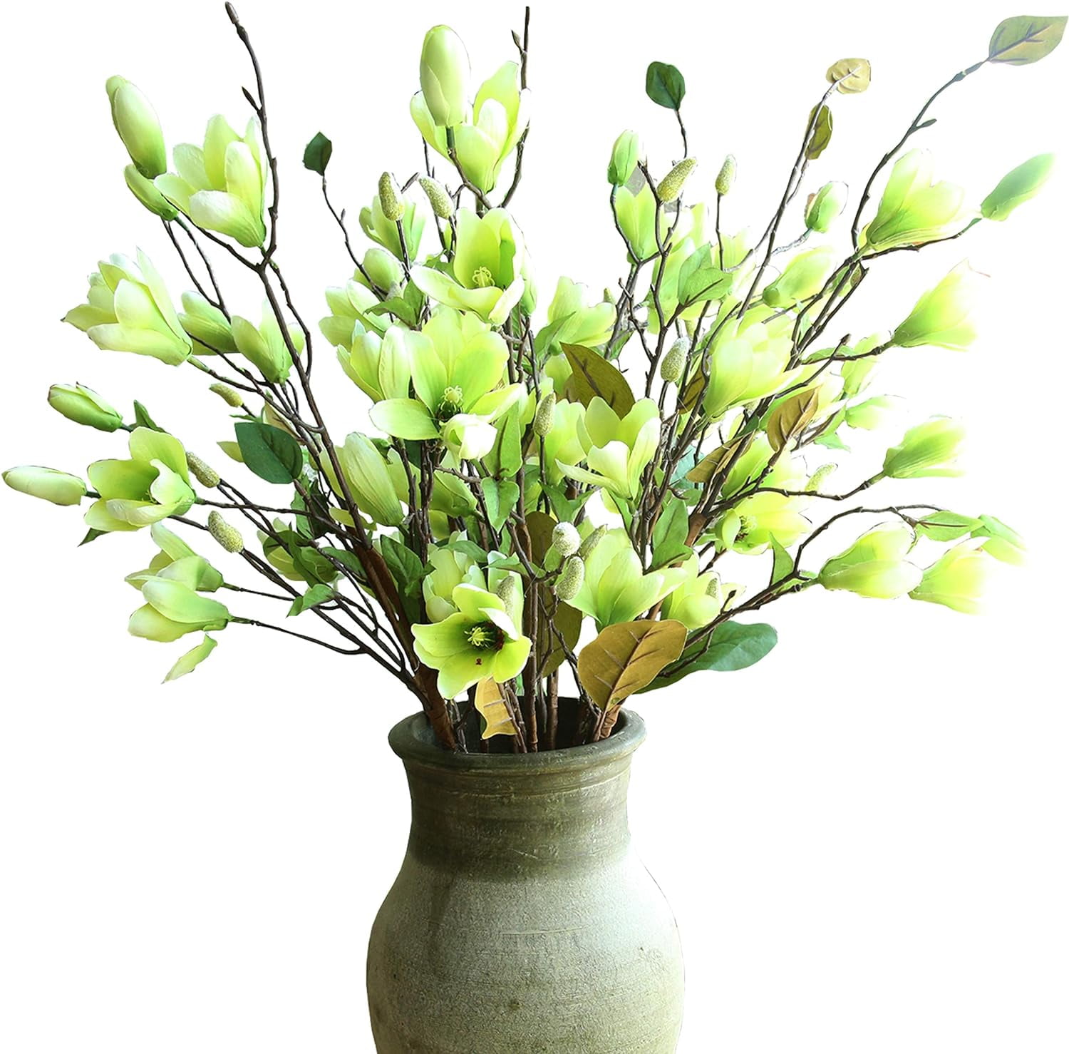 Artificial Flower 6pcs 30'' Long Stem Silk Magnolia Flower with 7 Blossoms and 2 Buds for Home Décor Housewarming Gift Wedding Bridal Bouquet Centerpiece Reception Hotel Restaurant(White)